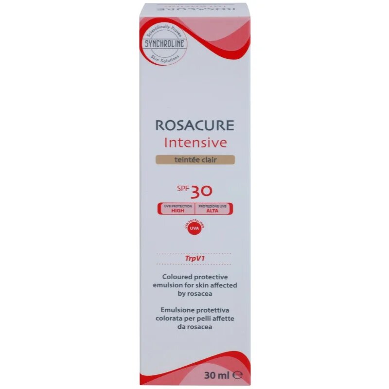 Synchroline Rosacure Intensive tonirana emulzija za občutljivo kožo nagnjeno k rdečici SPF 30 odtenek Clair 30 ml