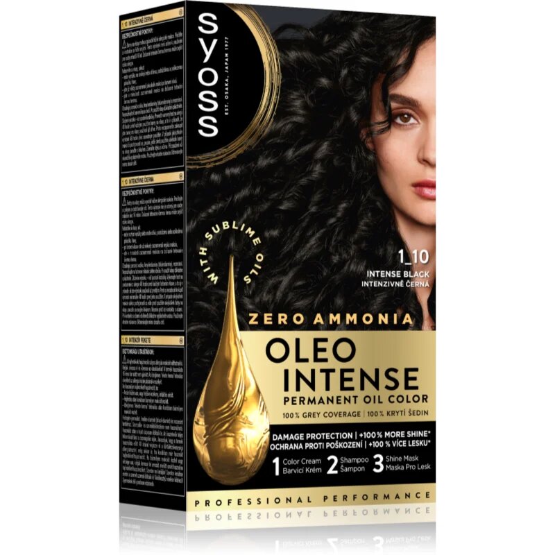 Syoss Oleo Intense permanentna barva za lase z oljem odtenek 1-10 Intense Black 1 kos