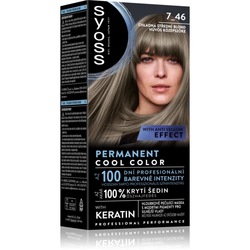 Syoss Permanent Cool Color permanentna barva za lase s hladnim podtonom odtenek 7_46 Cool Medium Blond 1 kos