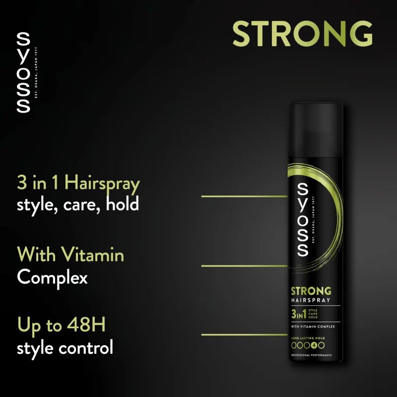 Syoss Strong Hold Hairspray ekstra utrjevalni lak za lase 3v1 300 ml