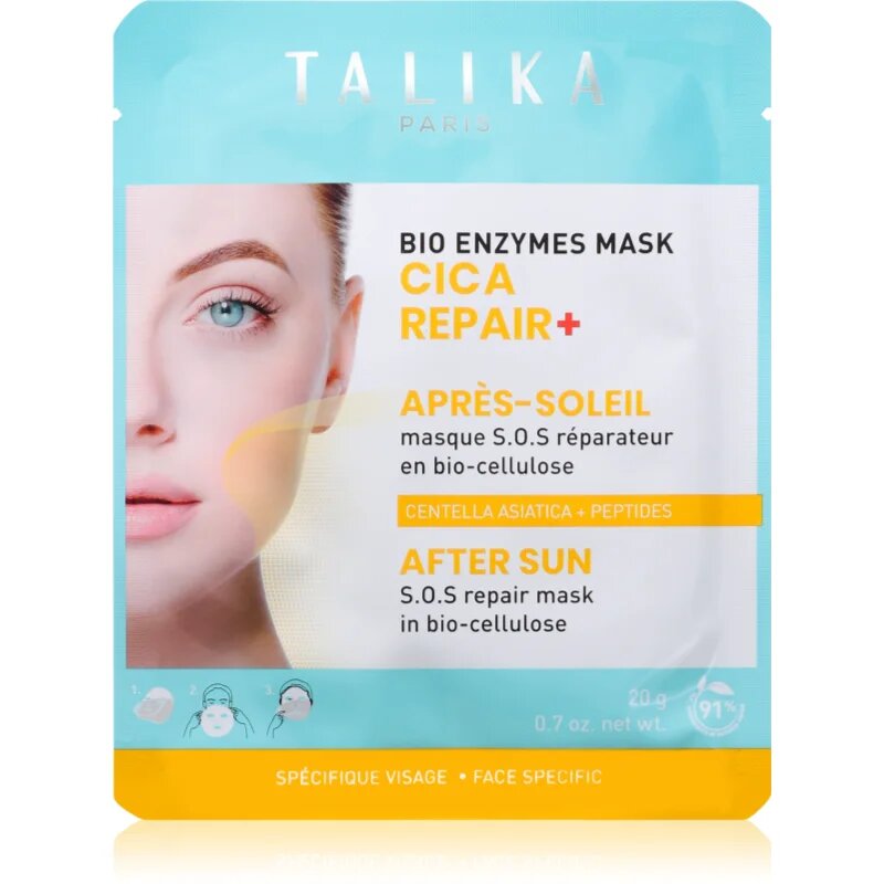 Talika Bio Enzymes Cica Repair After Sun pomirjevalna tekstilna maska po sončenju 20 g
