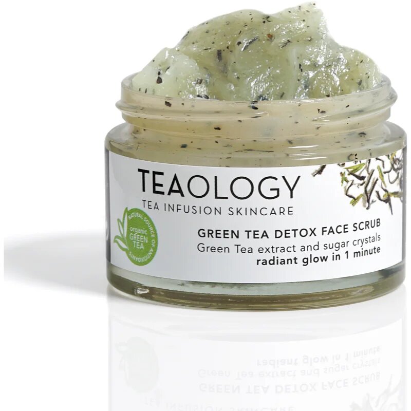 Teaology Cleansing Green Tea Detox Face Scrub sladkorni piling za nežno čiščenje in prehrano kože z zelenim čajem 50 ml