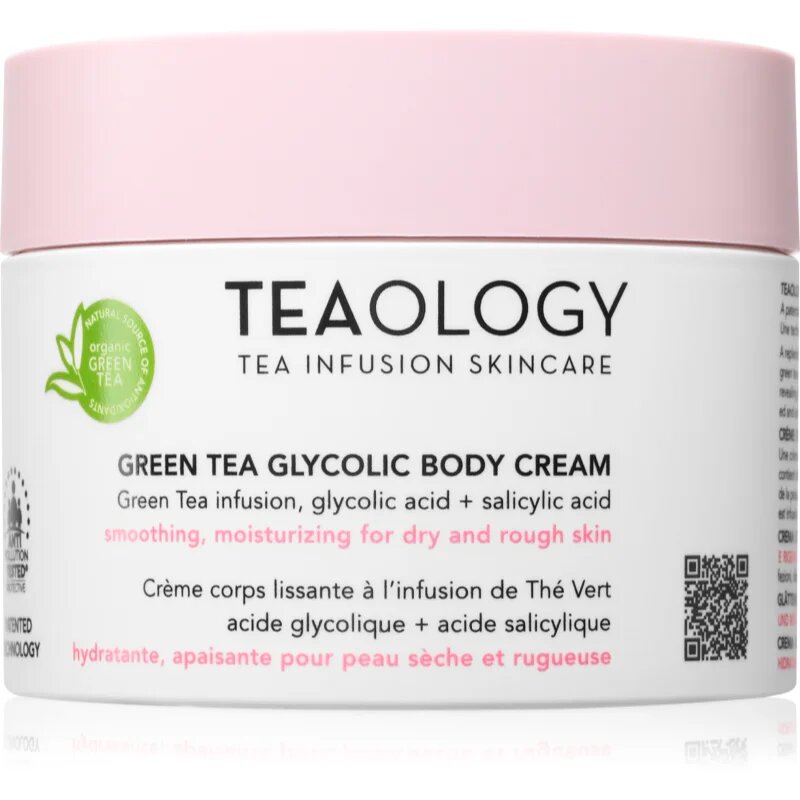 Teaology Green Tea Glycolic Body Cream vlažilna krema za telo z gladilnim učinkom 260 ml