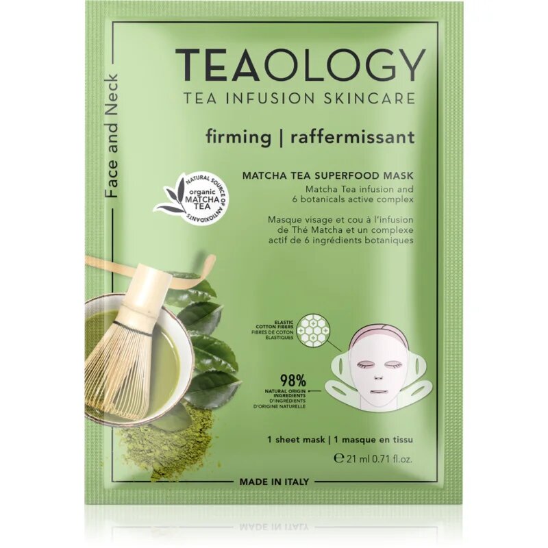 Teaology Matcha Tea Superfood Mask učvrstitvena maska iz platna za konture obraza z matcho 1 kos