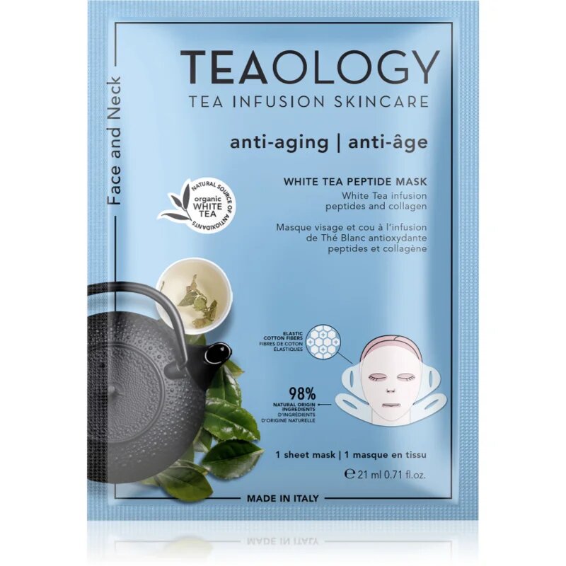 Teaology White Tea Peptide Mask maska iz platna za intenzivno gladitev in posvetlitev kože 21 ml