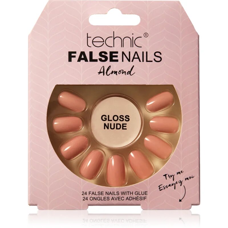 Technic Cosmetics False Nails Almond umetni nohti Gloss Nude 24 kos