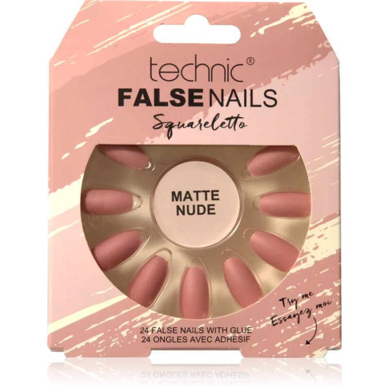 Technic Cosmetics False Nails Sqarletto umetni nohti Matte Nude 24 kos