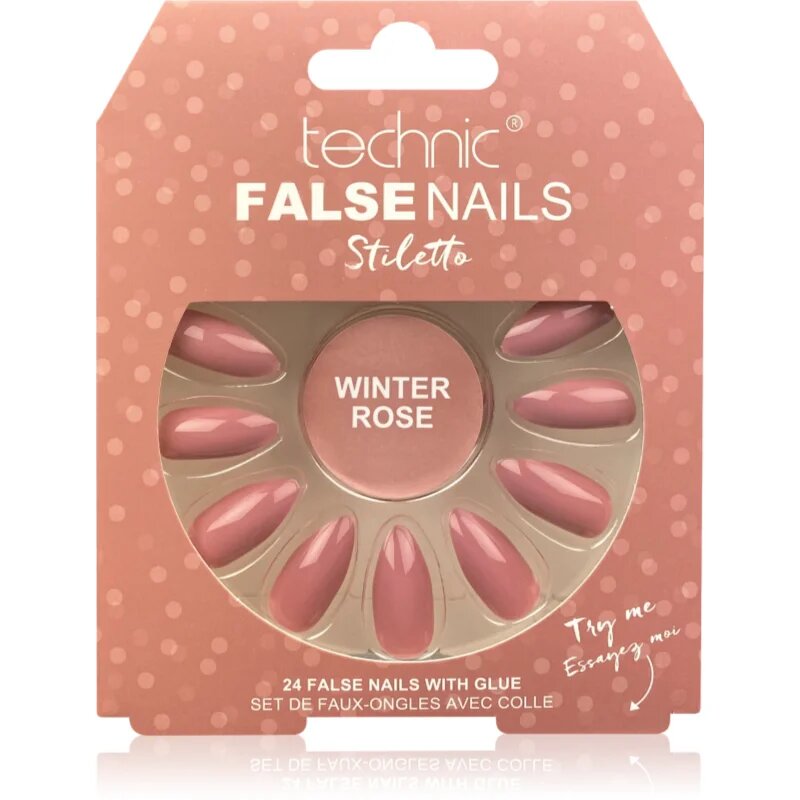 Technic Cosmetics False Nails Stiletto umetni nohti Winter Rose 24 kos
