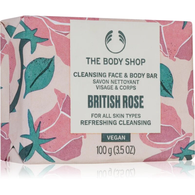 The Body Shop British Rose Cleansing Bar trdo milo za telo in obraz 100 g