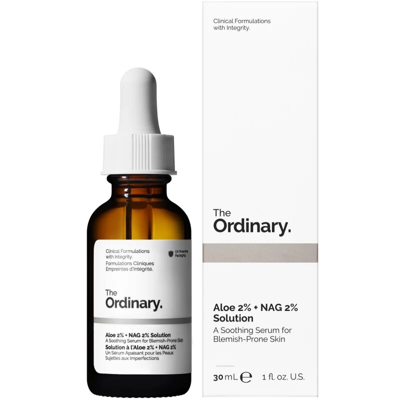 The Ordinary Aloe 2% + NAG 2% Solution pomirjajoči serum proti aknam 30 ml