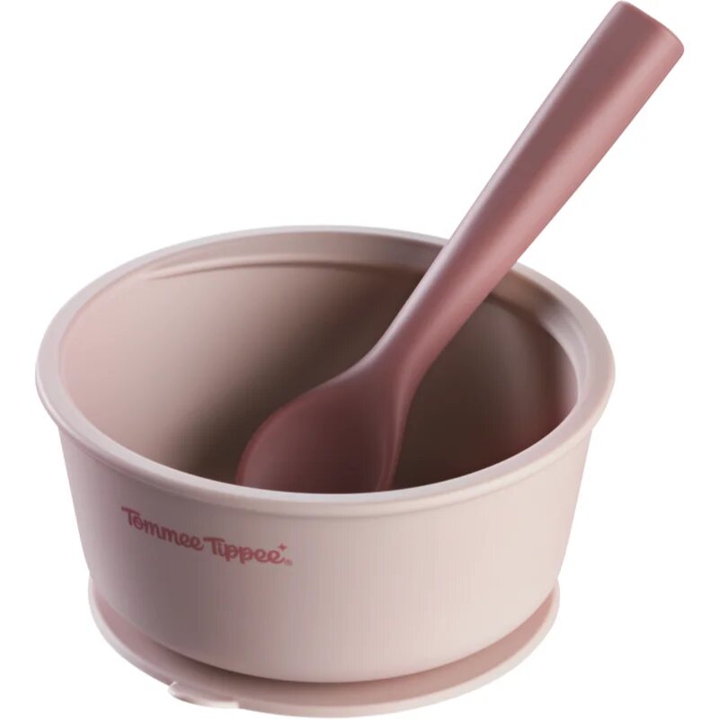 Tommee Tippee EasiStick™ Silicone Bowl & Spoon silikonska posoda s priseskom 4m+ Pink 1 kos