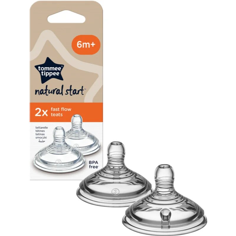 Tommee Tippee Natural Start Anti-Colic Teat cucelj za stekleničko Fast Flow 6 m+ 2 kos