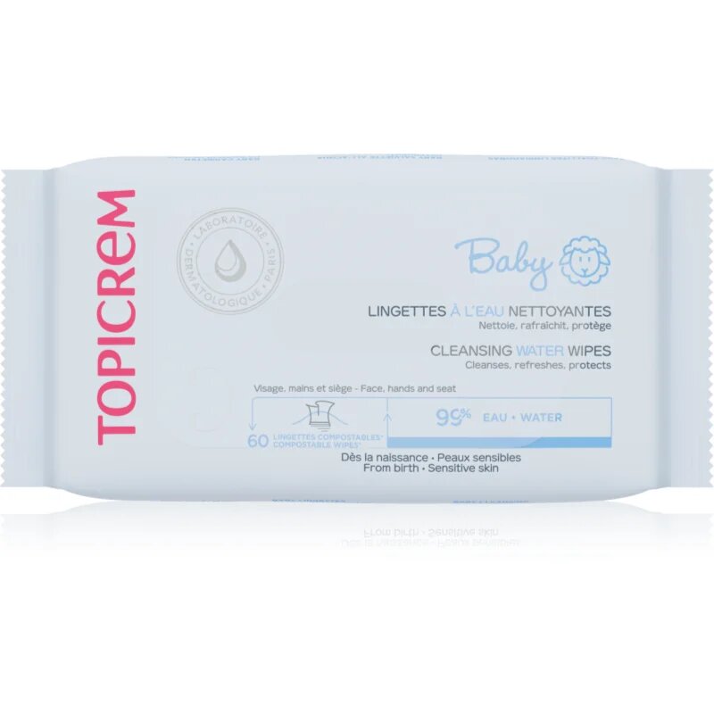 Topicrem BABY Cleansing Water Wipes vlažni čistilni robčki za otroke 60 kos