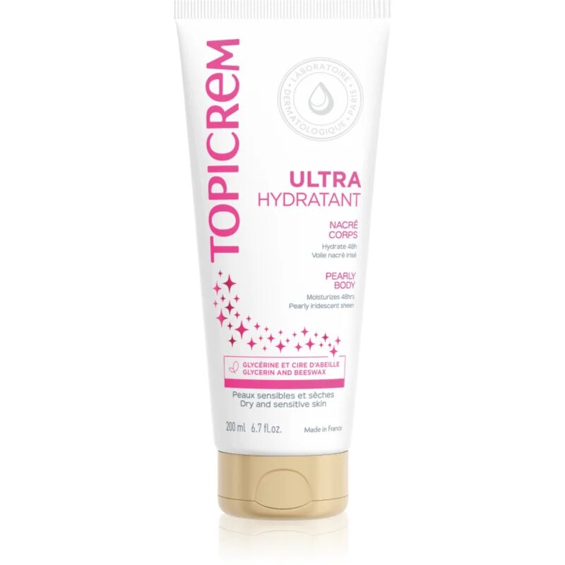 Topicrem UH BODY Ultra-Moisturizing Pearly Body losjon za telo za občutljivo kožo z bisernim sijajem 200 ml