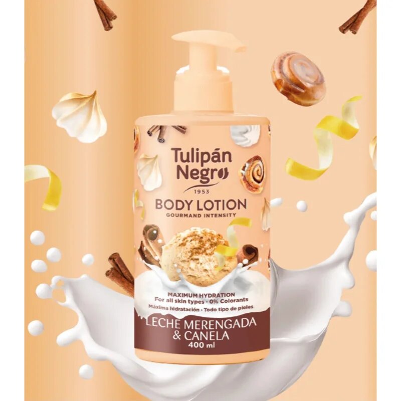 Tulipán Negro Leche Merengada & Canela vlažilni losjon za telo 400 ml