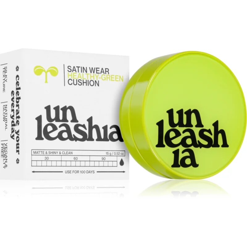 Unleashia Satin Wear Healthy Green Cushion dolgoobstojni tekoči puder v gobici SPF 30 odtenek 18C Seashell 15 g