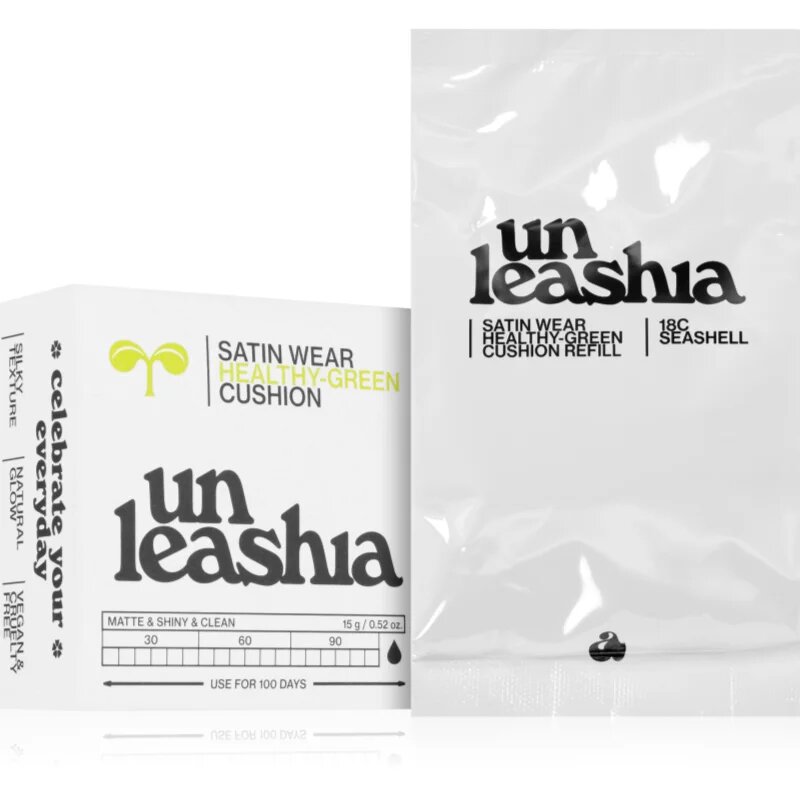 Unleashia Satin Wear Healthy Green Cushion Refill dolgoobstojni tekoči puder v gobici nadomestno polnilo odtenek 18C Seashell 15 g