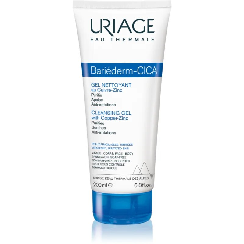 Uriage Bariéderm Cica Cleansing Gel with Copper-Zinc pomirjevalni čistilni gel za razpokano kožo 200 ml