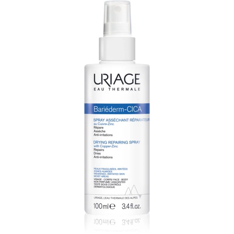 Uriage Bariéderm Cica Drying Repairing Spray izsušujoče popravljalno pršilo z vsebnostjo bakra in cinka 100 ml