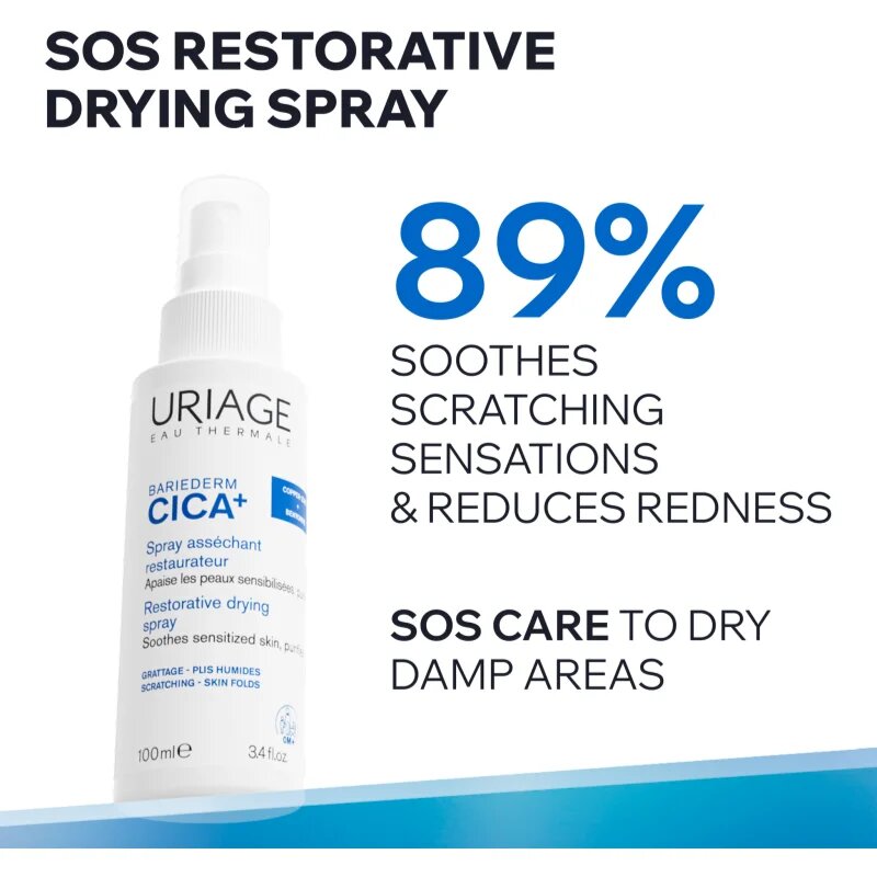 Uriage Bariederm Cica+ Restorative Drying Spray izsuševalno in pomirjajoče pršilo za razdraženo kožo 100 ml