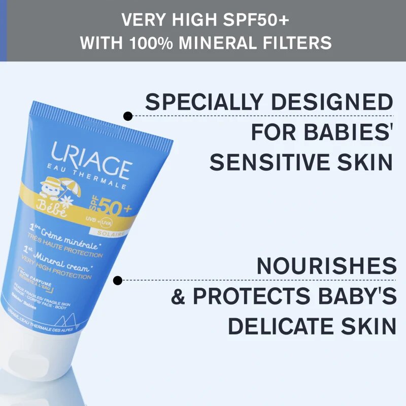 Uriage Bébé 1st Mineral Cream SPF 50+ mineralna krema za sončenje SPF 50+ 50 ml