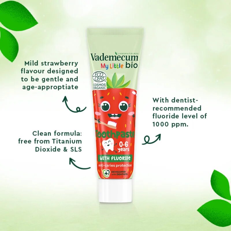 Vademecum BIO My Little Strawberry otroška zobna pasta s fluoridom jagoda 50 ml