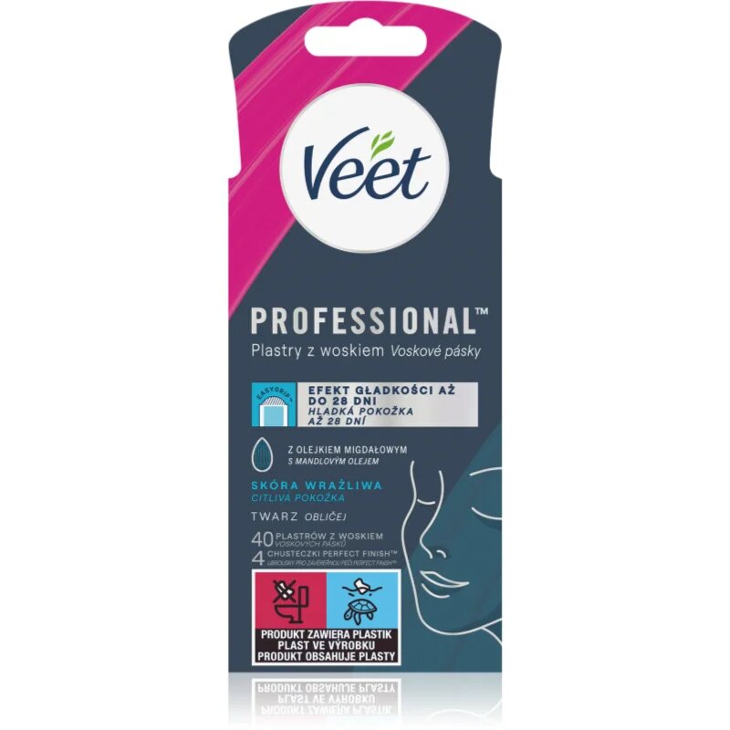 Veet Professional voskasti depilacijski trakovi za obraz za občutljivo kožo 40 kos