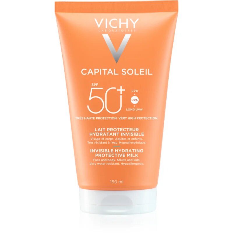 Vichy Capital Soleil Invisible Hydrating Protective Milk zaščitni losjon za obraz in telo SPF 50+ 150 ml