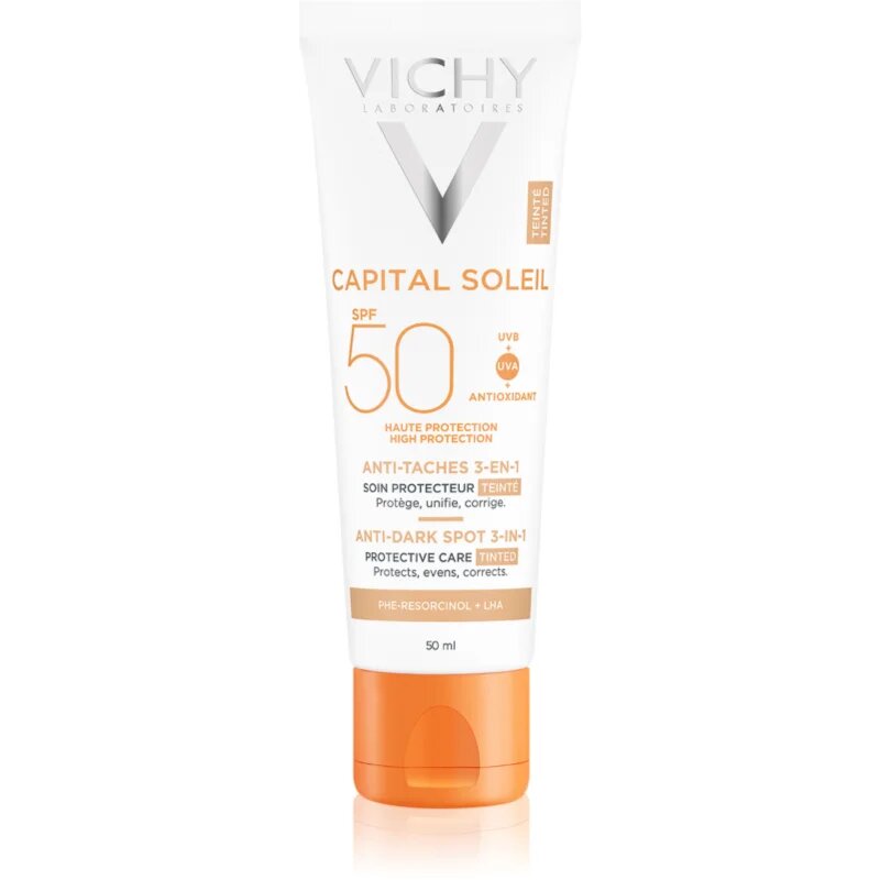 Vichy Capital Soleil tonirana nega proti pigmentnim madežem 3 v 1 SPF 50 Tinted 50 ml