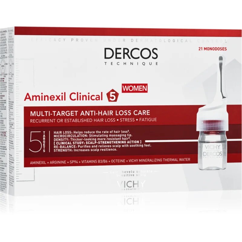 Vichy Dercos Aminexil Clinical 5 ciljna nega proti izpadanju las za ženske 21x6 ml