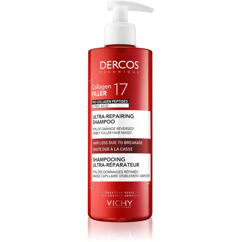 Vichy Dercos Collagen Filler 17 globinsko regeneracijski šampon za lomljive lase 400 ml