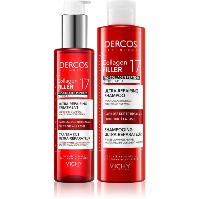 Vichy Dercos Collagen Filler 17 set za oslabljene lase ki so nagnjeni k izpadanju
