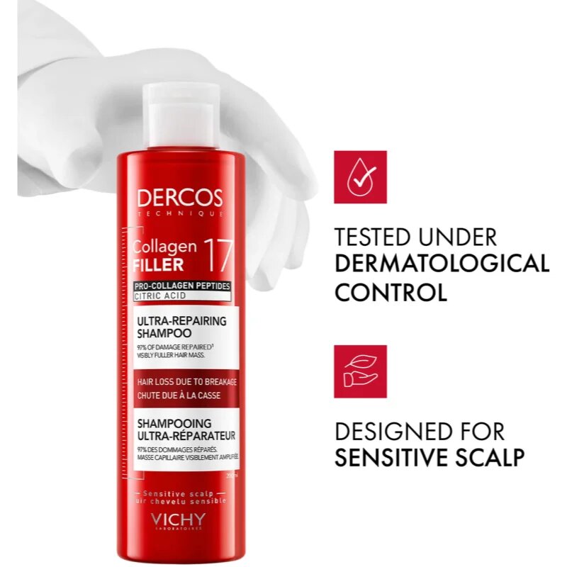 Vichy Dercos Collagen Filler 17 set za oslabljene lase ki so nagnjeni k izpadanju