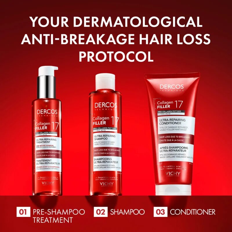 Vichy Dercos Collagen Filler 17 set za oslabljene lase ki so nagnjeni k izpadanju