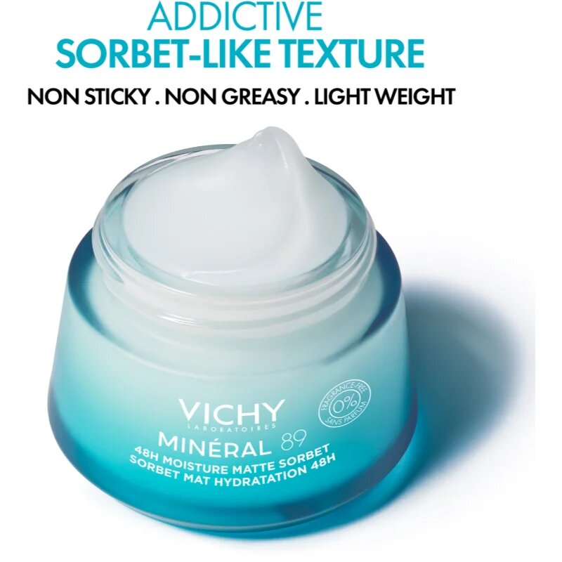 Vichy Minéral 89 Moisture Matte Sorbet sorbet krema za mastno in mešano kožo brez dišav 50 ml