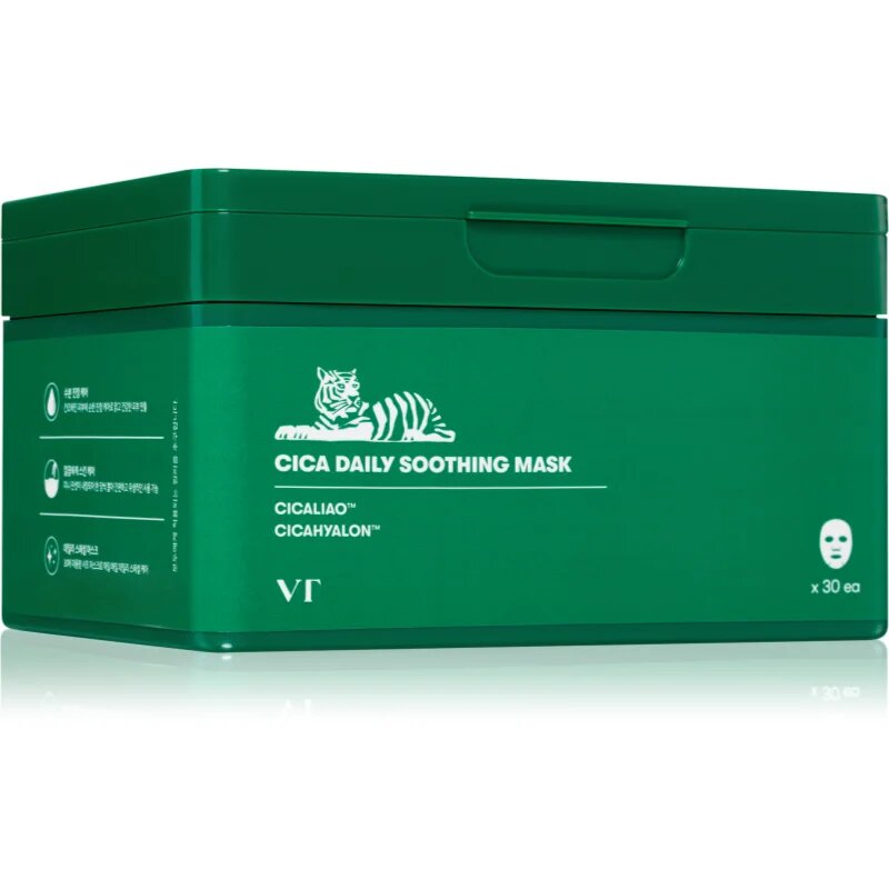 VT Cosmetics Cica Daily Soothing Mask intenzivno vlažilna maska za obraz s pomirjajočim učinkom veliko pakiranje 30 kos