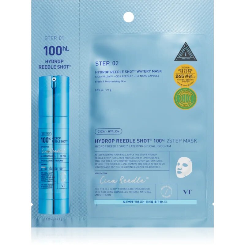 VT Cosmetics Hydrop Reedle Shot 100hL 2 Step Mask intenzivna vlažilna maska za dvostopenjsko nego kože 28.5 g