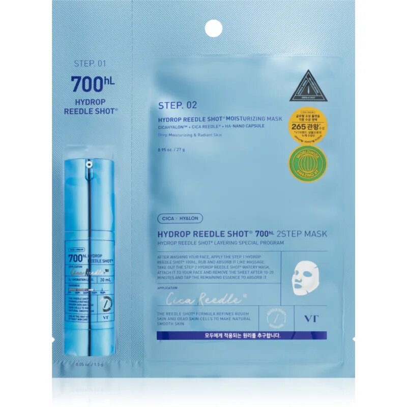 VT Cosmetics Hydrop Reedle Shot 700hL 2 Step Mask globinsko vlažilna maska za dvostopenjsko nego kože 28.5 g