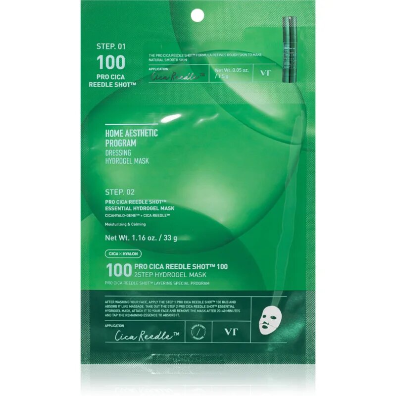 VT Cosmetics Pro Cica Reedle Shot 100 2Step Hydrogel Mask intenzivna hidrogelna maska s pomirjajočim učinkom 34.5 g