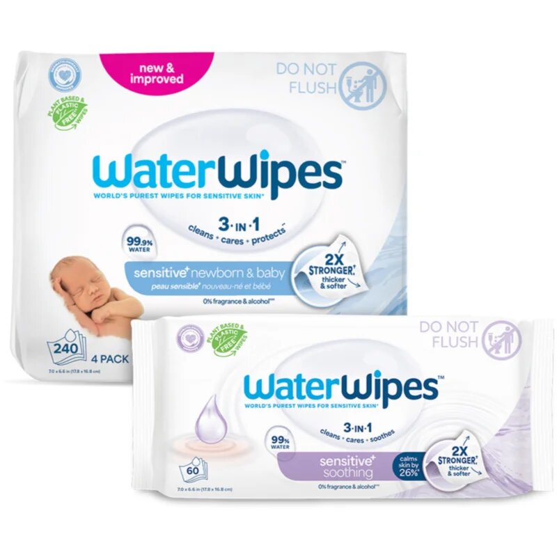 WaterWipes Sensitive (4x60 ks) + Soothing Clean (1x60 ks) vlažni robčki 300 kos
