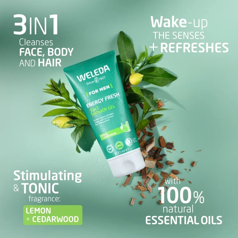 Weleda Energy Fresh 3in1 čistilni gel 3 v 1 za lase in telo za moške 200 ml