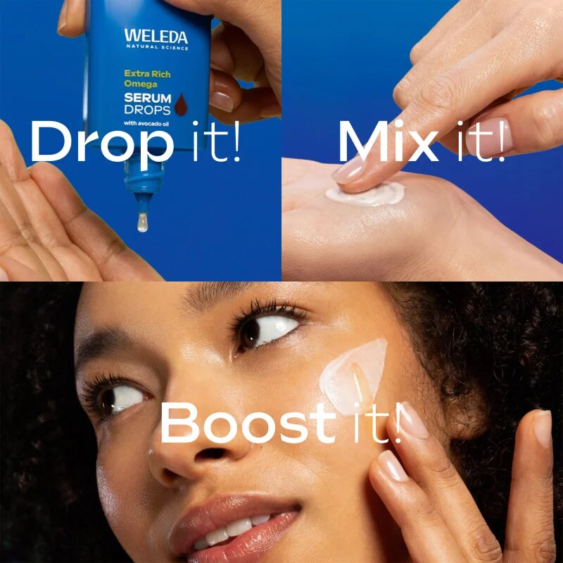 Weleda Serum Drops Extra Rich Omega krepilni serum za prehrano in hidracijo 30 ml