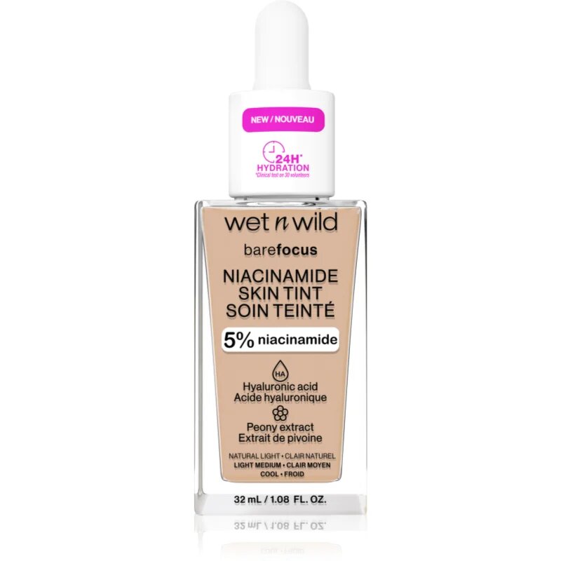 Wet n Wild BareFocus Niacinamide Skin Tint lahki vlažilni tekoči puder odtenek Natural Light (Cool) 32 ml