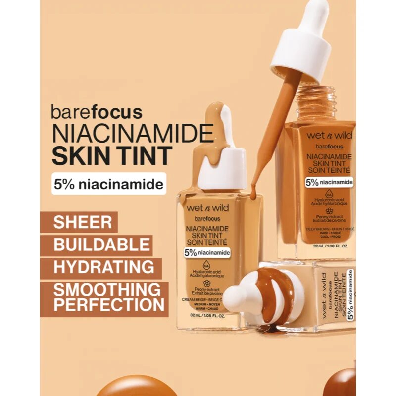 Wet n Wild BareFocus Niacinamide Skin Tint lahki vlažilni tekoči puder odtenek Natural Light (Cool) 32 ml