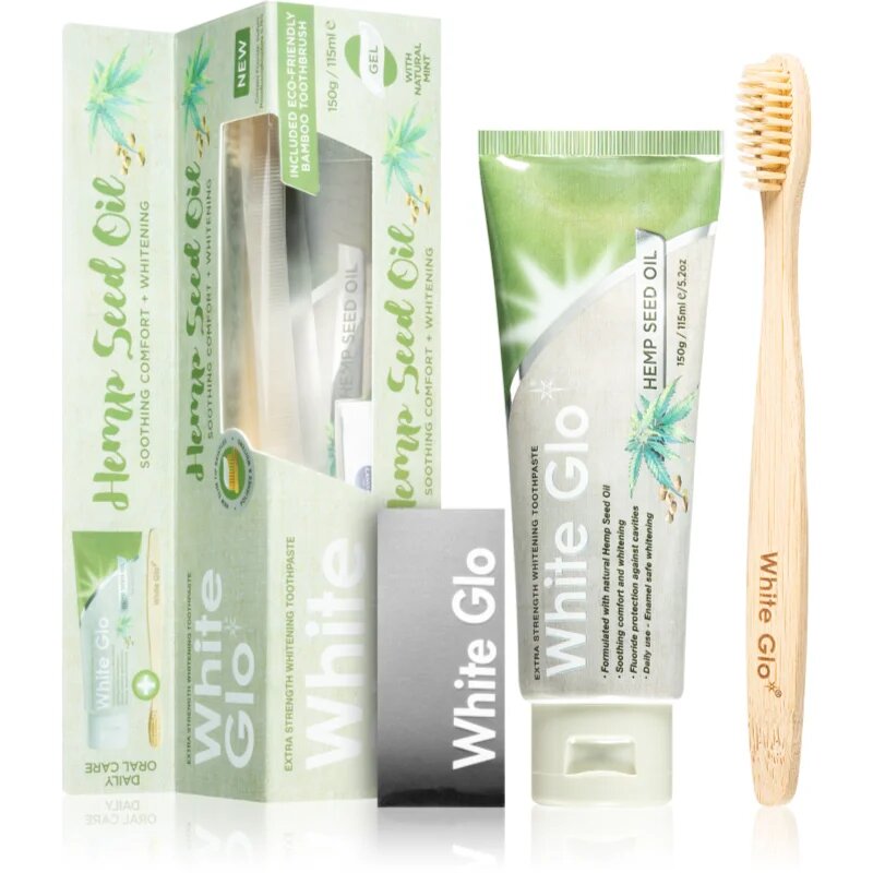 White Glo Hemp Seed Oil zobna pasta za beljenje zob s krtačko