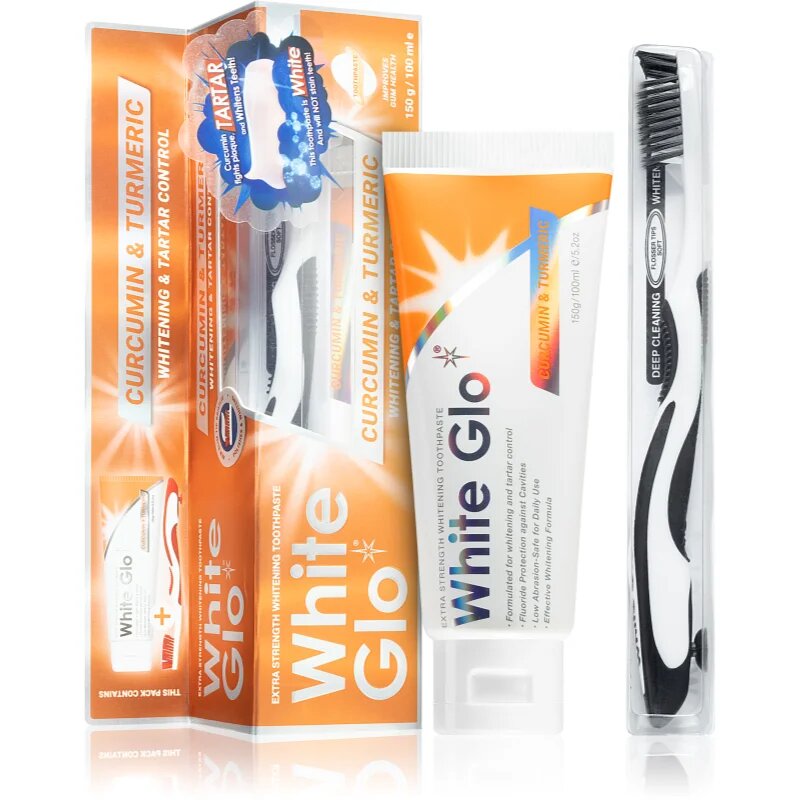 White Glo Whitening & Tartar Control belilna zobna pasta s krtačko Curcumin and Turmeric 150 g
