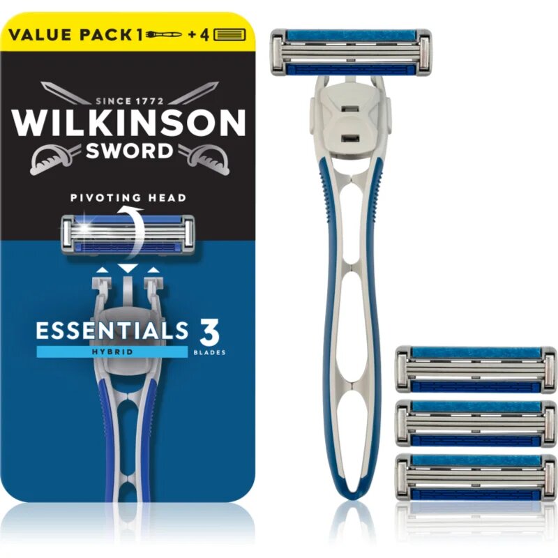 Wilkinson Sword Essentials 3 Hybrid brivnik + nadomestne glave 4 kos
