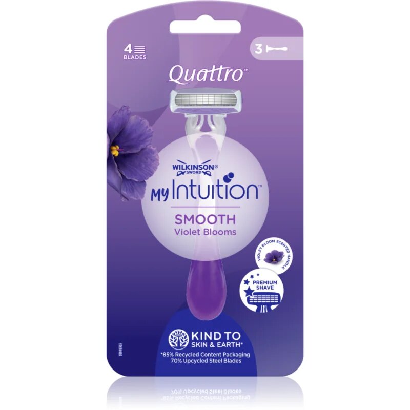 Wilkinson Sword My Intuition Quattro brivniki za enkratno uporabo Violet Blooms 3 kos