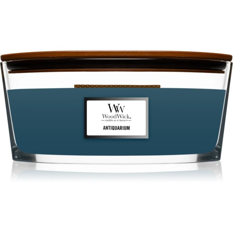 Woodwick Antiquarium dišeča sveča z lesenim stenjem (hearthwick) 453 g