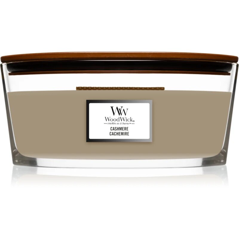 Woodwick Cashmere dišeča sveča z lesenim stenjem (hearthwick) 453.6 g
